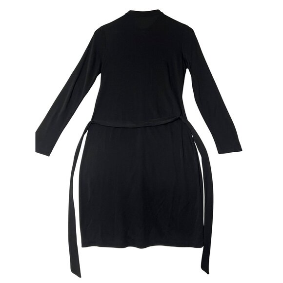 Liz Claiborne Classic Small Black Shirt Dress Tie-Waist Button-Front Long Pocket - Picture 3 of 16